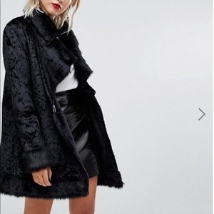 Wrap Coat in Luxe Velvet With Faux Fur Trim
